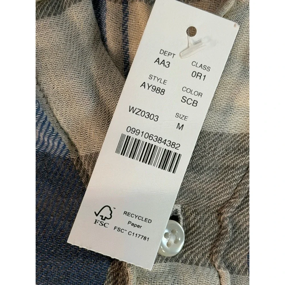 J. Crew Slim Fit Plaid Button Down Shirt Blue Cream Mens Medium AY988 NWT